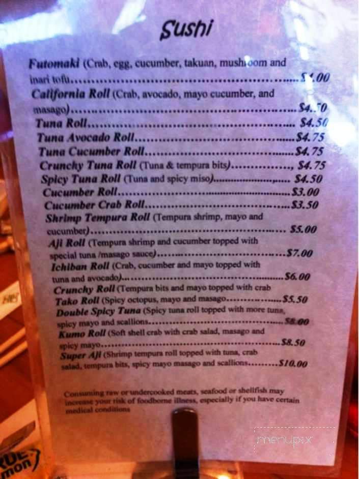 Aji Ichiban - Jacksonville, NC menu_pic
