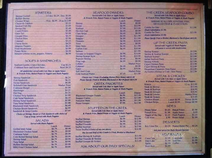 Crab Creek Cafe - Jacksonville, FL menu_pic