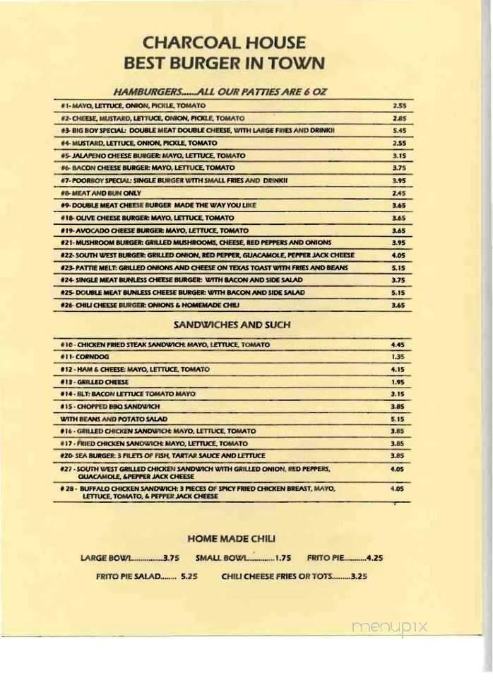 Charcoal House - San Angelo, TX menu_pic