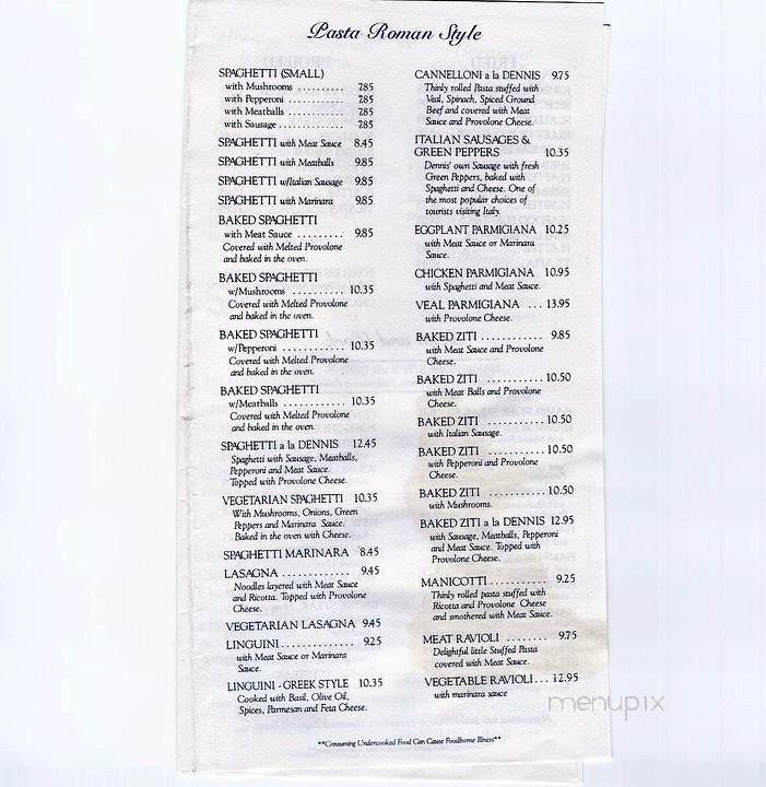 Dennis Spaghetti & Steak House - Chesapeake, VA menu_pic