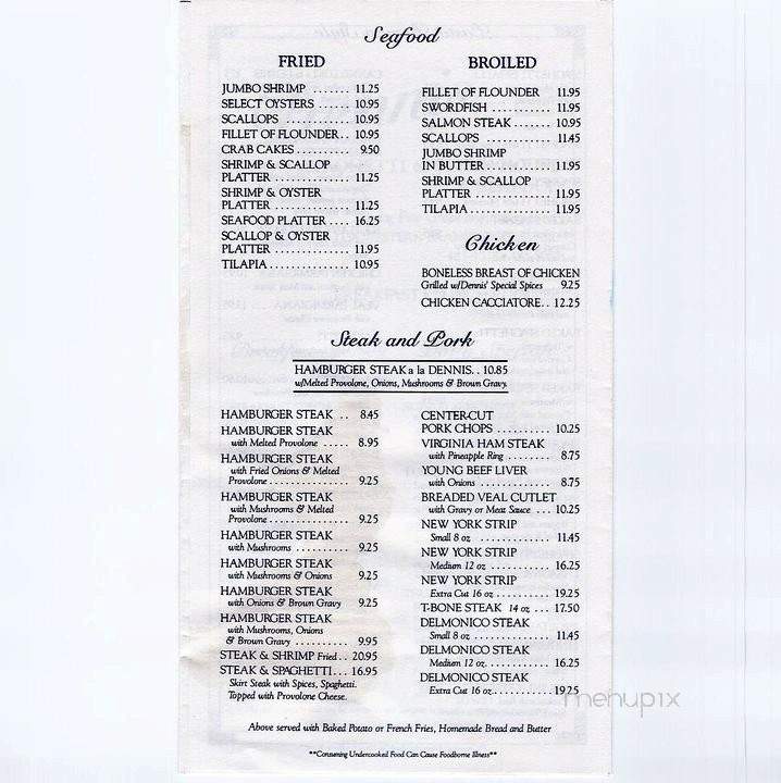 Dennis Spaghetti & Steak House - Chesapeake, VA menu_pic
