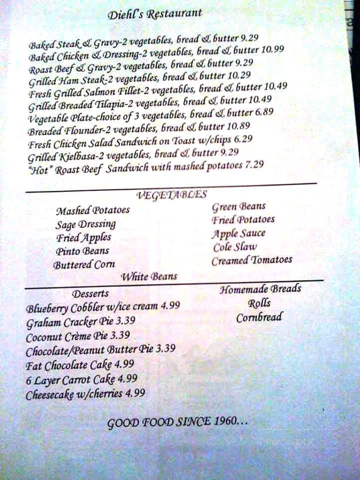Diehl's Restaurant - Nitro, WV menu_pic