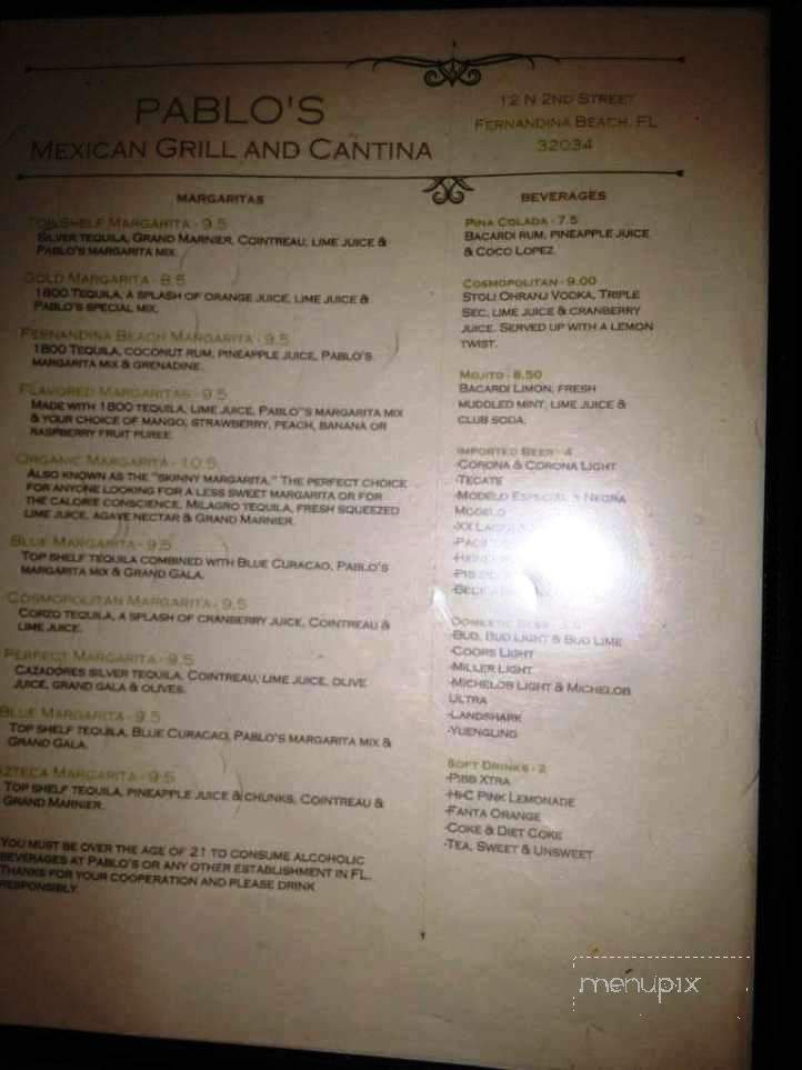 Pablo's Mexican Restaurant - Fernandina Beach, FL menu_pic