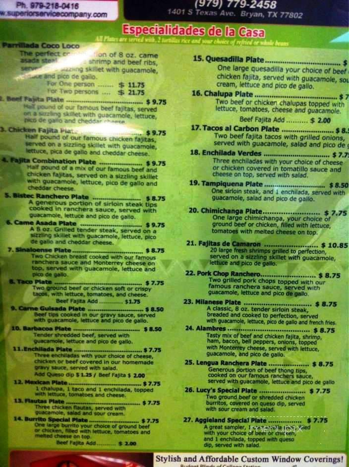 Coco Loco - College Station, TX menu_pic