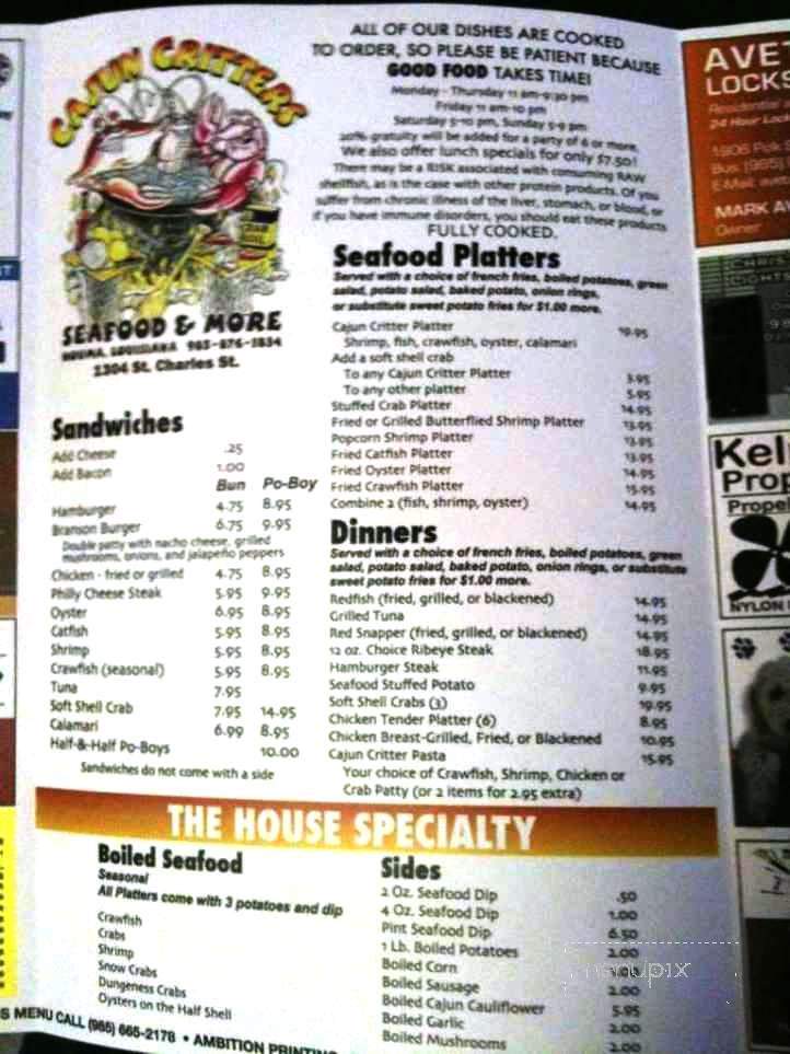 Cajun Critters Seafood - Houma, LA menu_pic