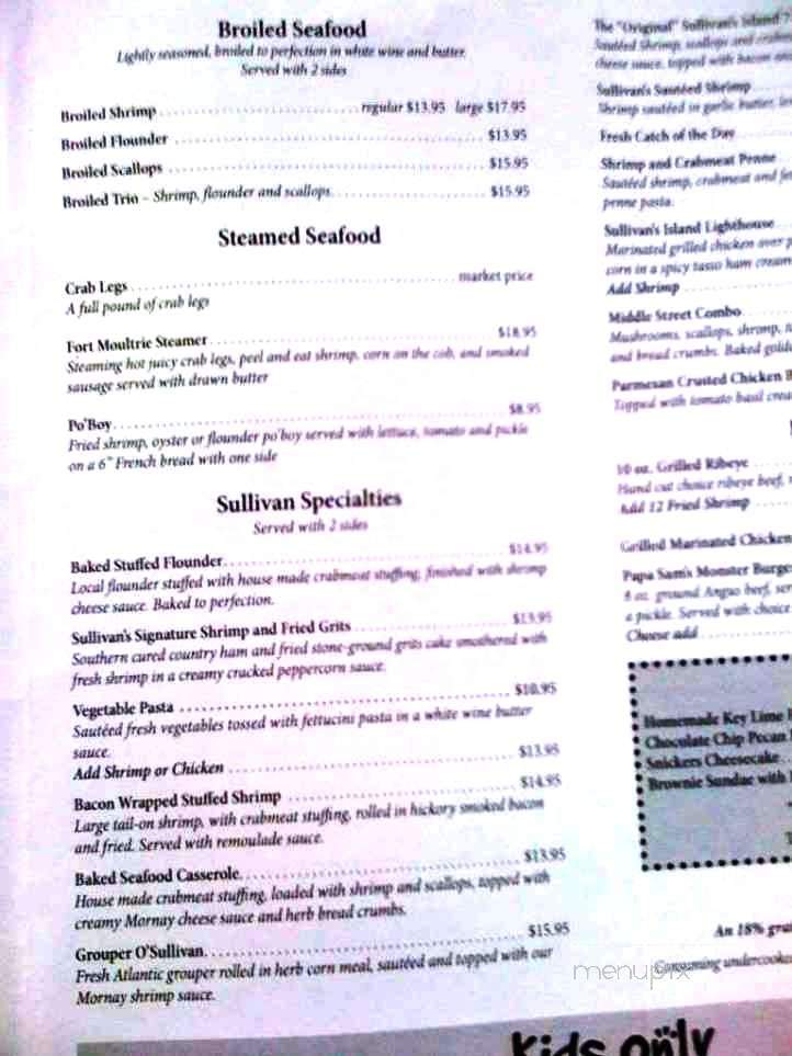 Sullivan's Restaurant - Sullivans Island, SC menu_pic