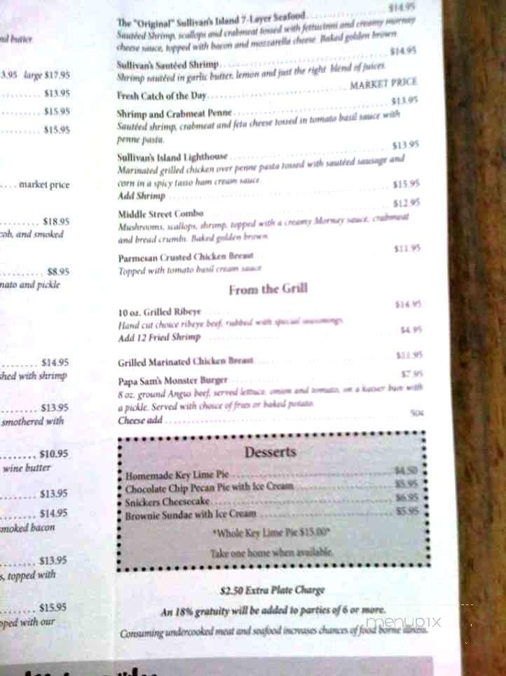Sullivan's Restaurant - Sullivans Island, SC menu_pic