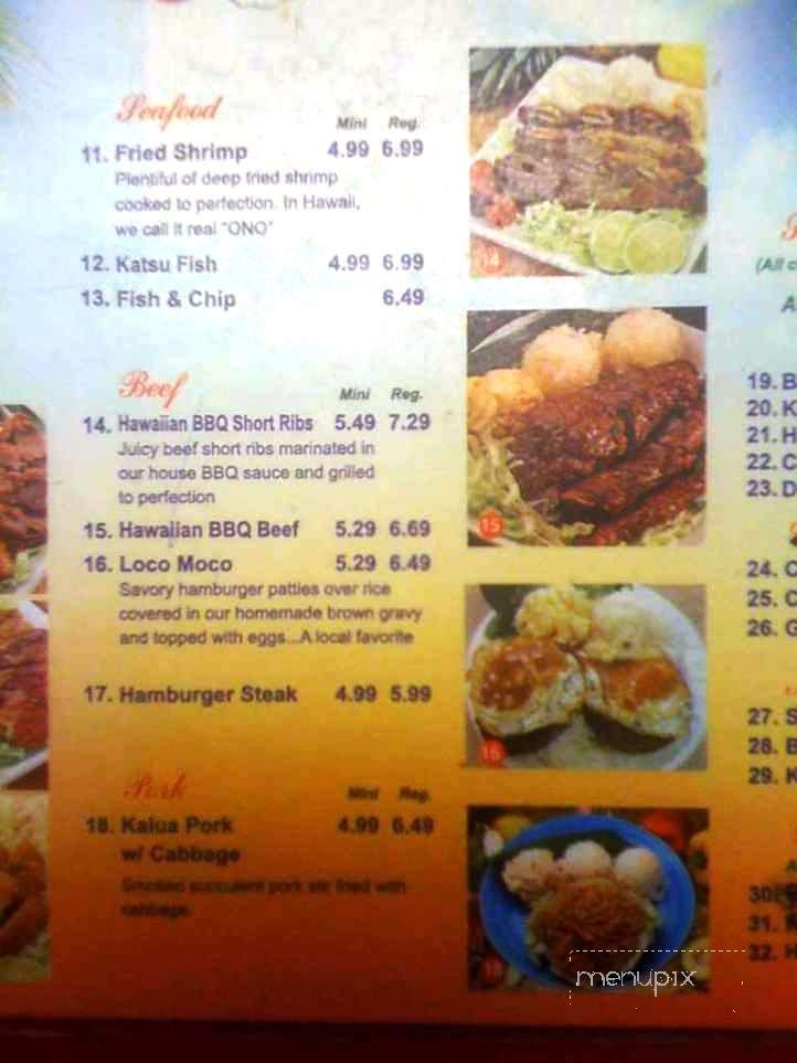 Aloha Barbecue Grill - Lubbock, TX menu_pic