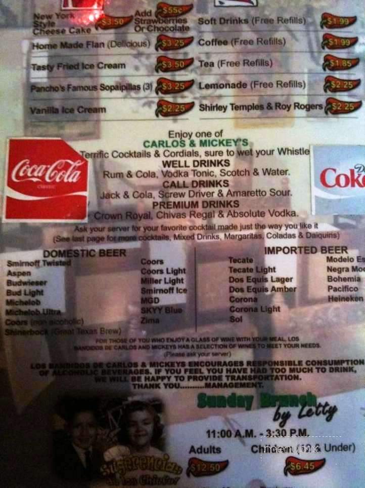 Los Bandidos De Carlos-Mickeys - El Paso, TX menu_pic