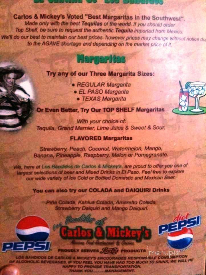 Los Bandidos De Carlos-Mickeys - El Paso, TX menu_pic