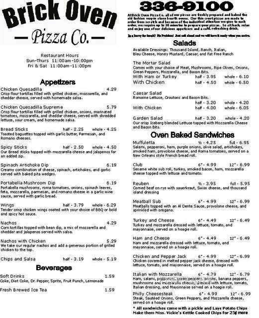 Brick Oven Pizza Company - Conway, AR menu_pic