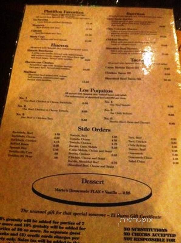 El Burro - Campbell, CA menu_pic