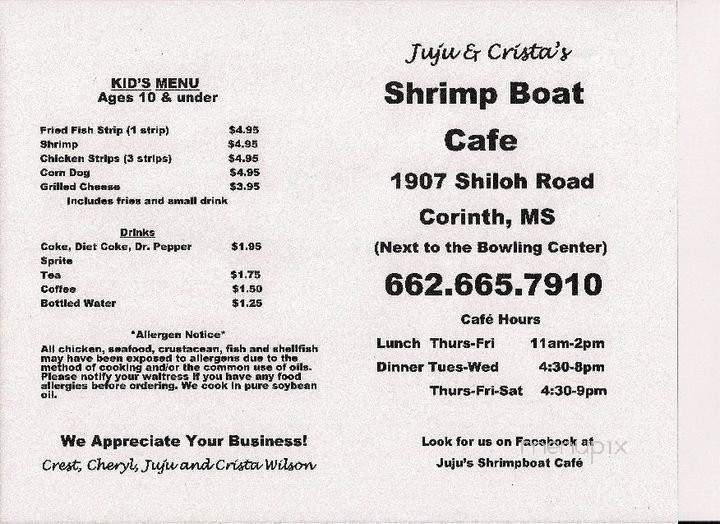 Menu of Juju's Shrimpboat in Corinth, MS 38834