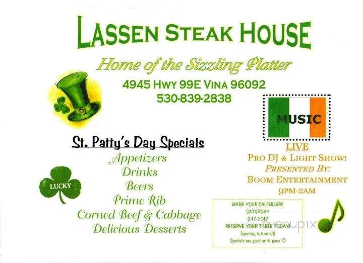 /5564155/Lassen-Steakhouse-Menu-Vina-CA - Vina, CA