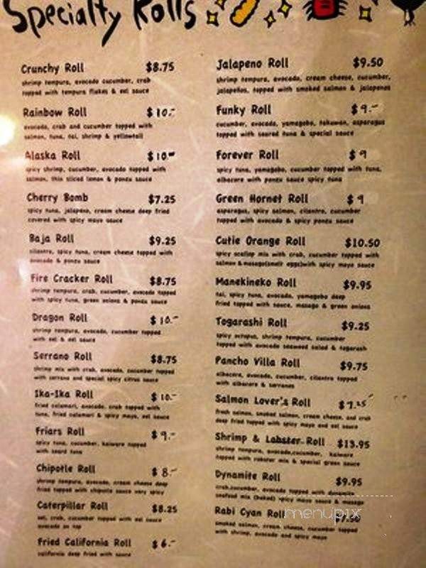 Rocking Tanuki - San Diego, CA menu_pic