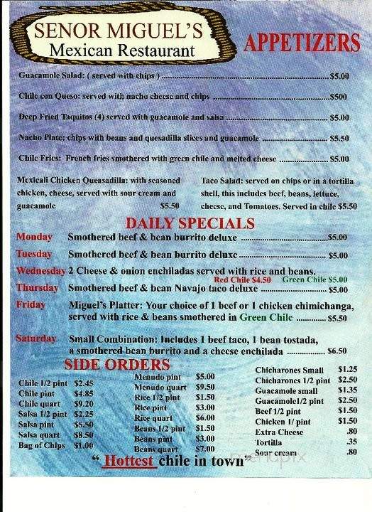Senor Miguels - Aurora, CO menu_pic