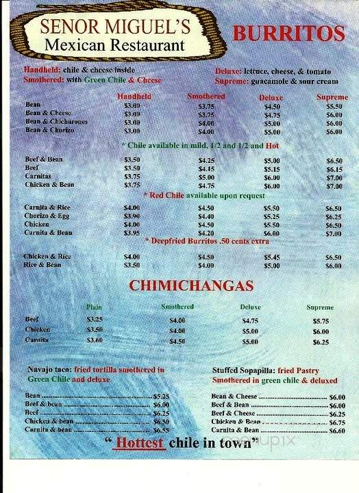 Senor Miguels - Aurora, CO menu_pic