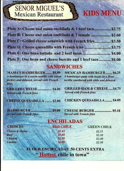 Senor Miguels - Aurora, CO menu_pic