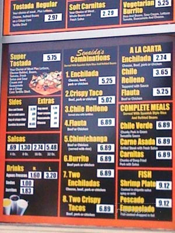 Taqueria Senaida's - Hayward, CA menu_pic