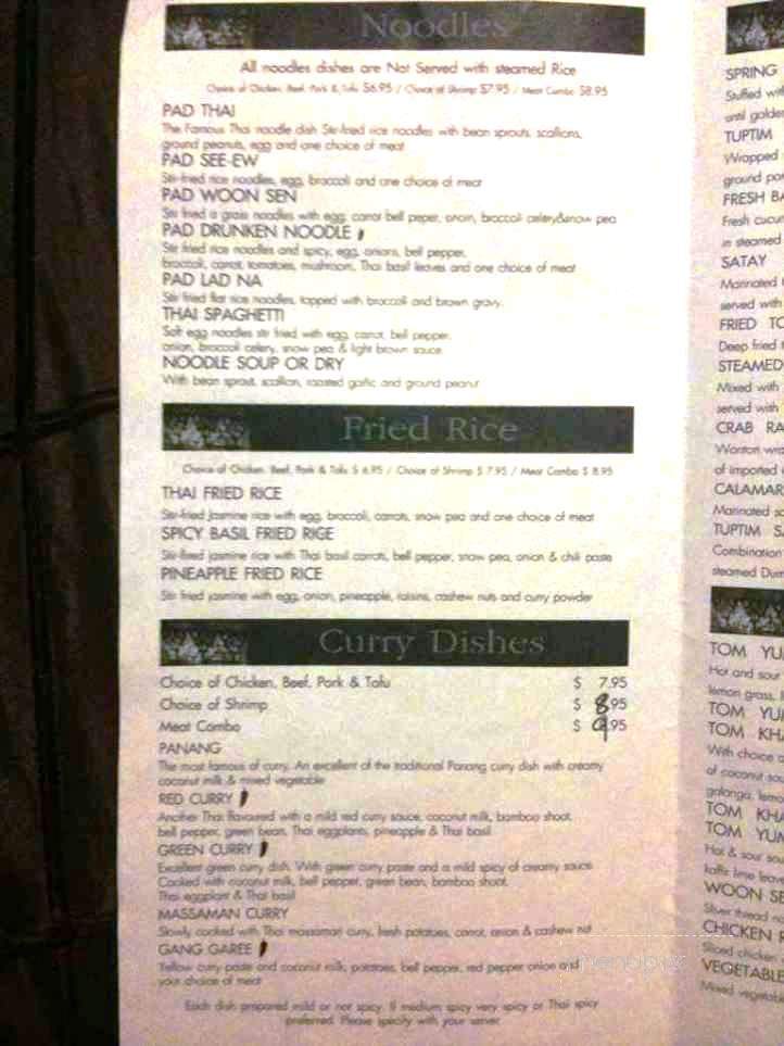 Tuptim Thai - Jacksonville, FL menu_pic
