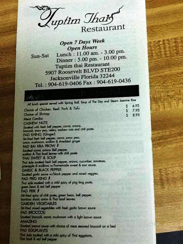 Tuptim Thai - Jacksonville, FL menu_pic