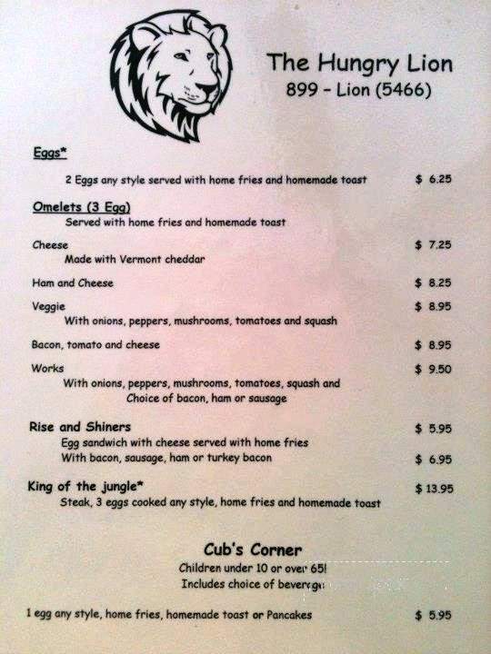 The Hungry Lion - Jericho, VT menu_pic