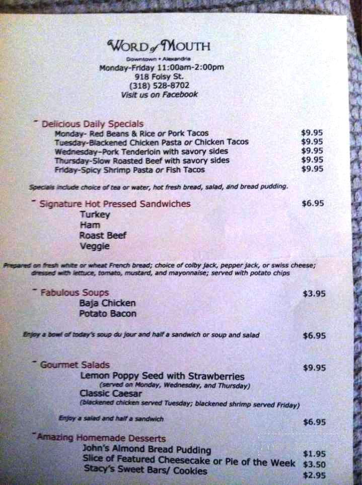 Word of Mouth Cafe - Alexandria, LA menu_pic