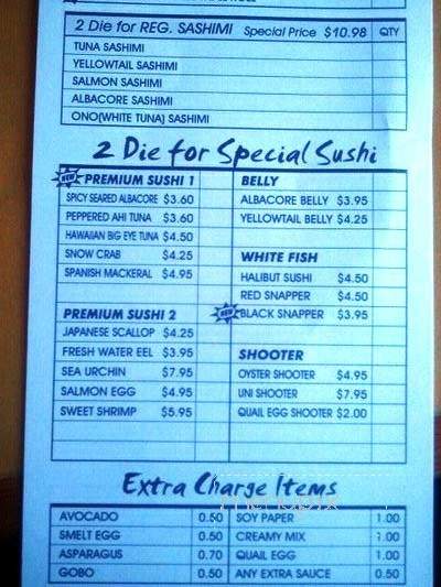 2 Die For Sushi - Canoga Park, CA menu_pic