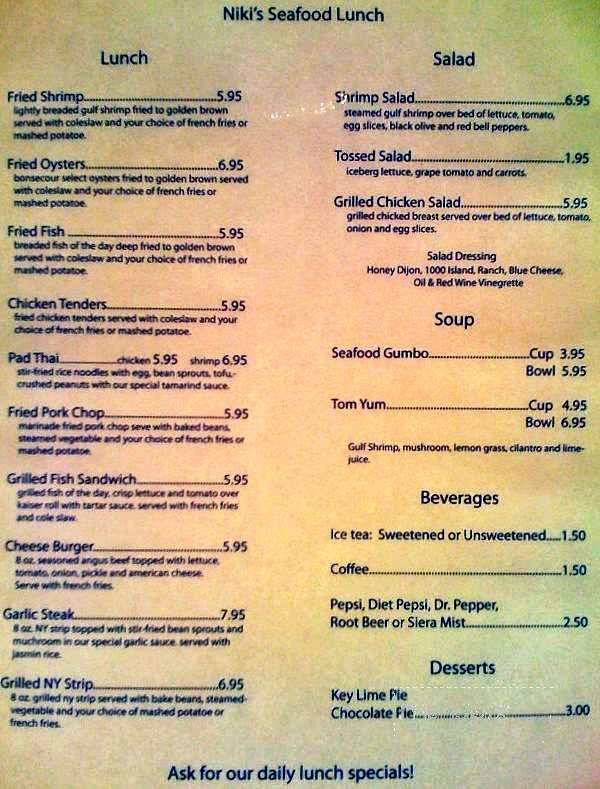 Niki's Seafood and Thai - Orange Beach, AL menu_pic