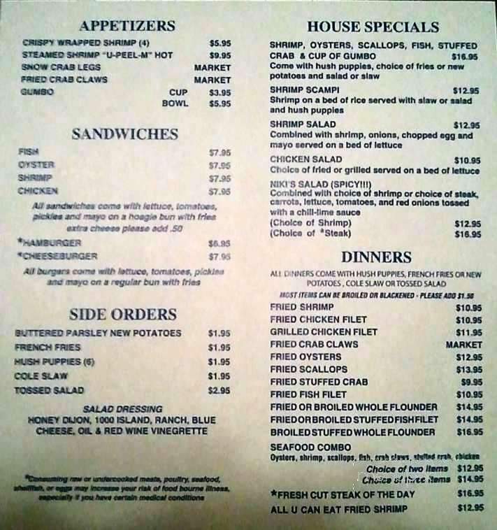 Niki's Seafood and Thai - Orange Beach, AL menu_pic
