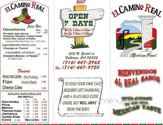 El Camino Real Mexican Food - Fullerton, CA menu_pic