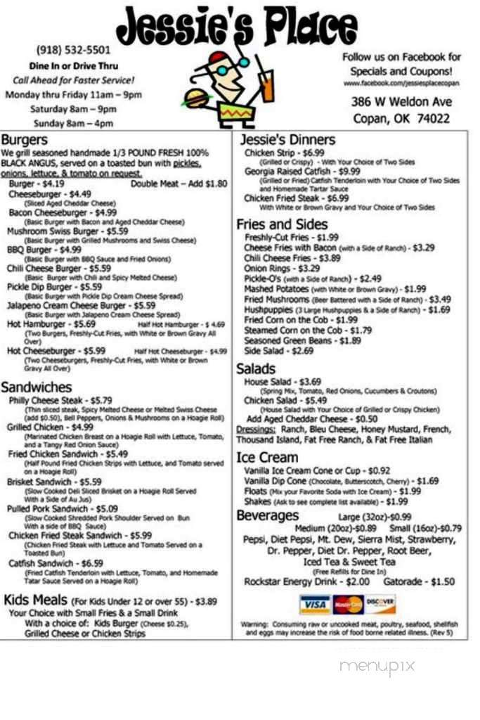 Jessie's Place - Copan, OK menu_pic