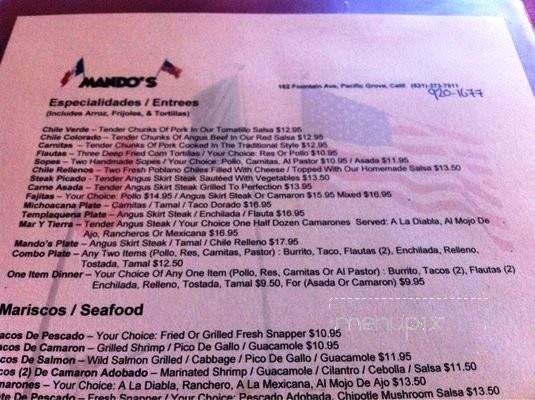 Mando's Restaurant - Pacific Grove, CA menu_pic