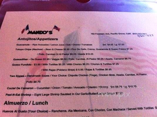 Mando's Restaurant - Pacific Grove, CA menu_pic