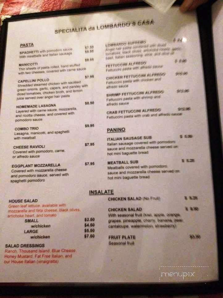 Lombardo's Pasta Bar - Cullman, AL menu_pic