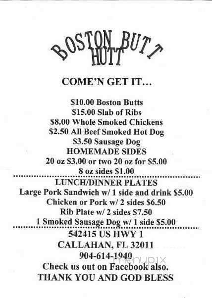 Boston Butt-Hutt - Callahan, FL menu_pic