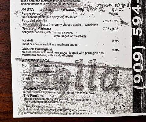 Bella Napoli Pizza Bistro - Walnut, CA menu_pic