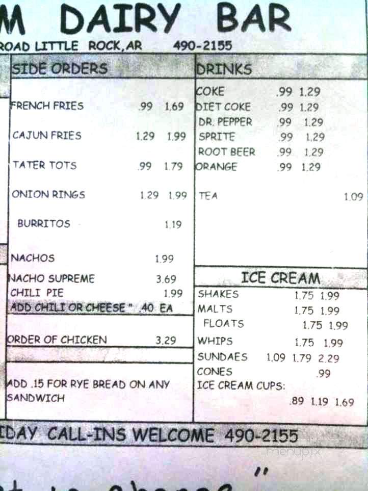 Fourche Dam Dairy Bar - Little Rock, AR menu_pic