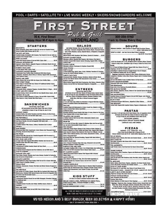 First Street Pub & Grill - Nederland, CO menu_pic