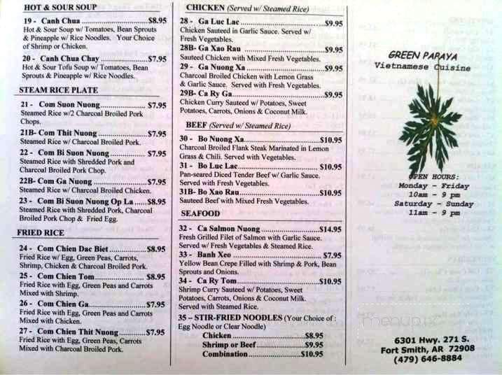 Menu of Green Papaya in Fort Smith, AR 72908