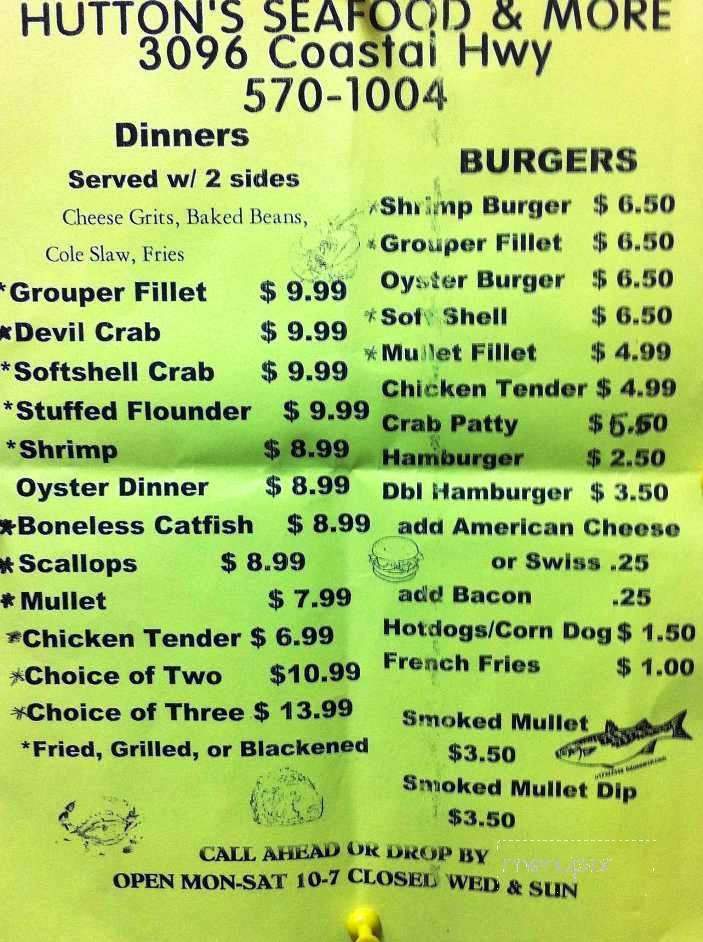 Hutton's Seafood More - Panacea, FL menu_pic