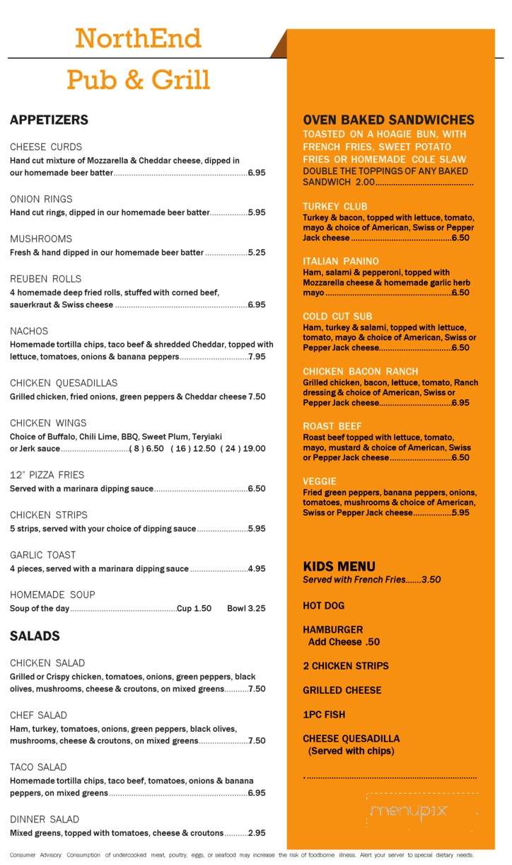 NorthEnd Pub Grill - Cochrane, WI menu_pic
