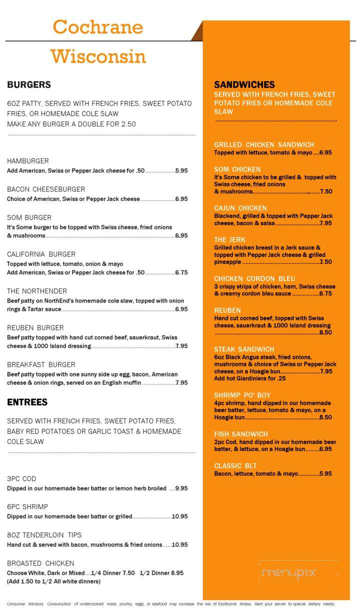 NorthEnd Pub Grill - Cochrane, WI menu_pic