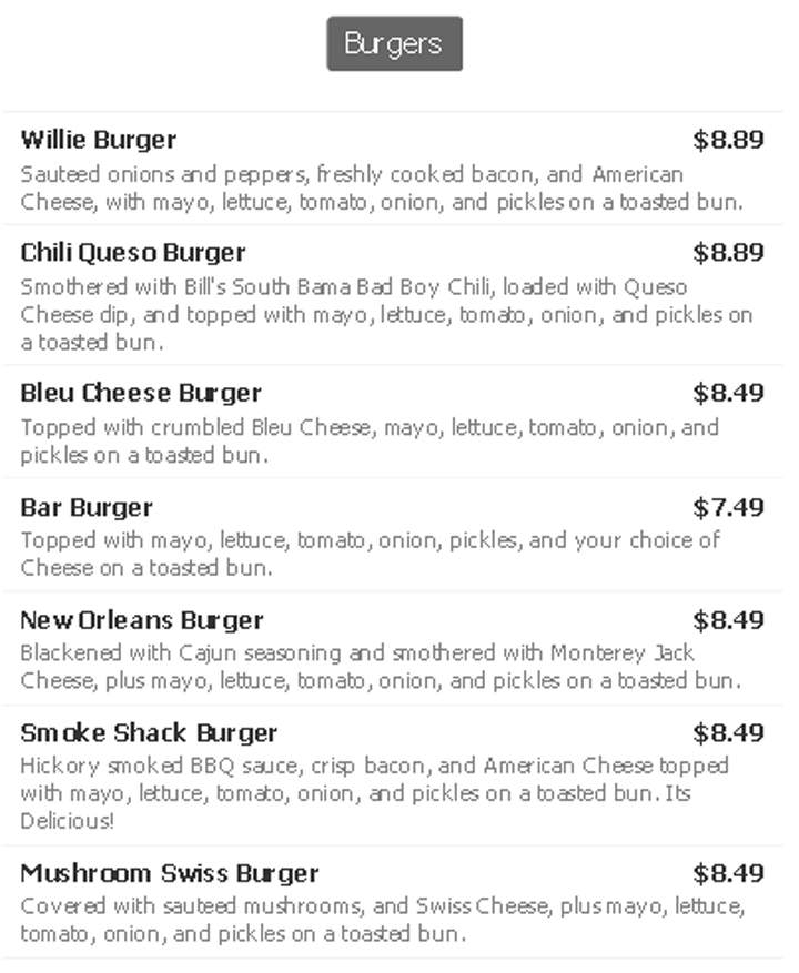 Wilhagan's Of Tuscaloosa - Tuscaloosa, AL menu_pic