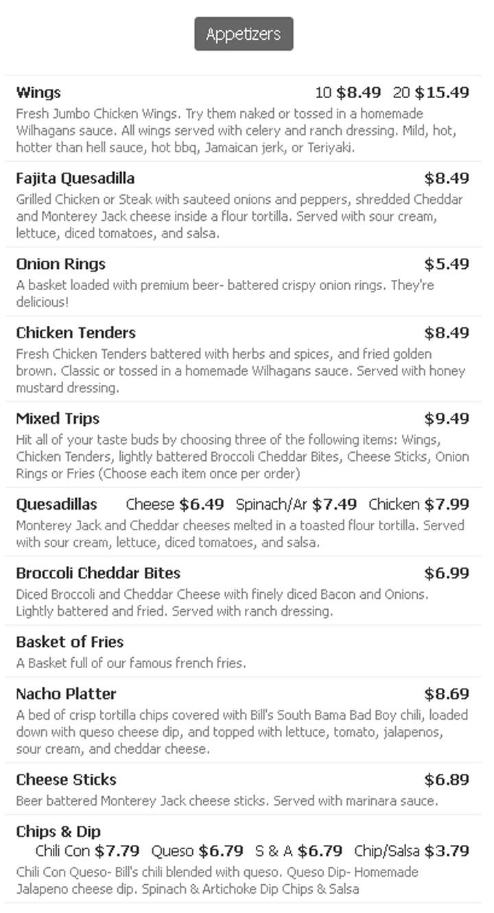 Wilhagan's Of Tuscaloosa - Tuscaloosa, AL menu_pic