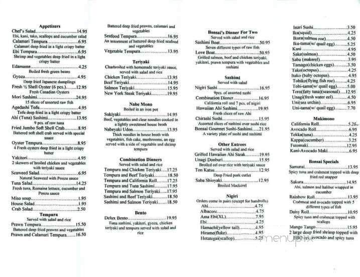 Bonsai Japanese Restaurant - Atherton, CA menu_pic