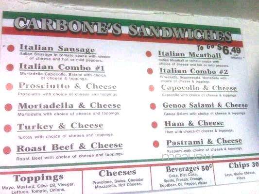 Carbone's Italian Sausage Deli - Denver, CO menu_pic