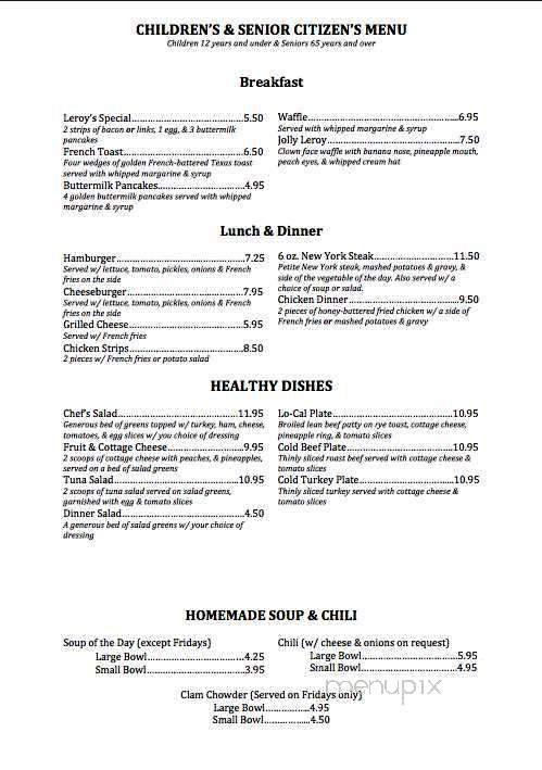 Leroy's Family Restaurant - Anchorage, AK menu_pic