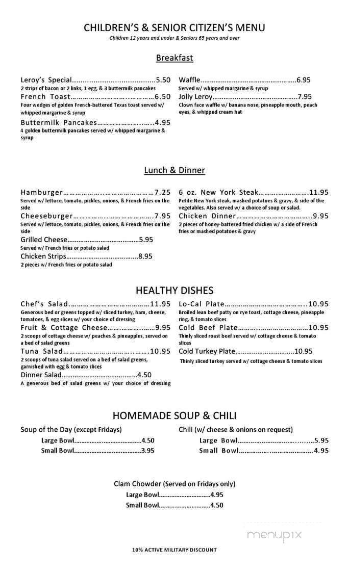 Leroy's Family Restaurant - Anchorage, AK menu_pic