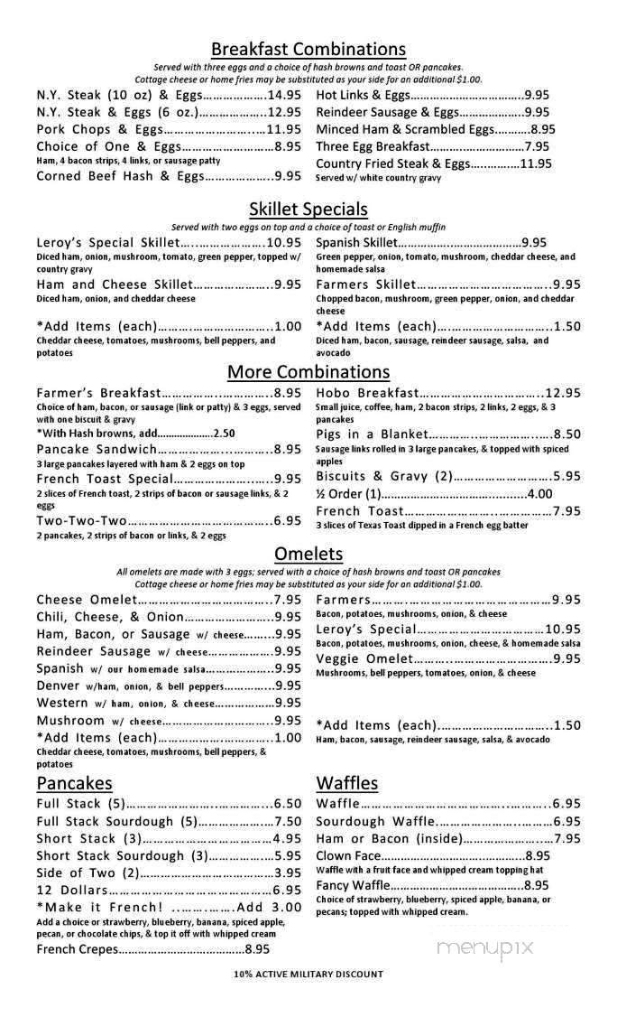 Leroy's Family Restaurant - Anchorage, AK menu_pic